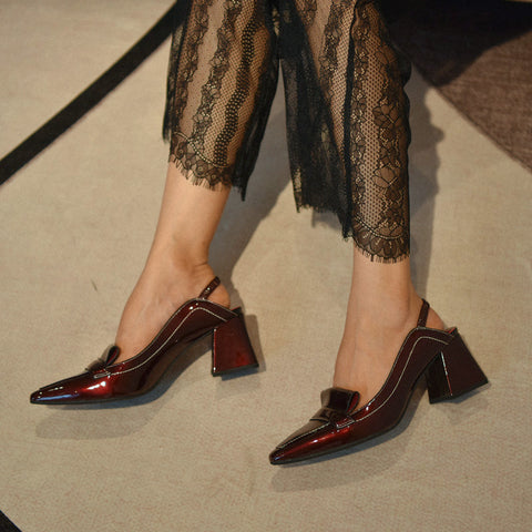Burgundy high-heeled shoes