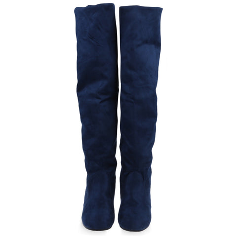 Vintage Pure Color Round Toe Ladies Knee Boots