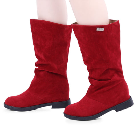 Graceful Solid Color Flat Sole Ladies High Leg Boots