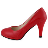 Elegant Ladies Solid Color Shallow Mouth Round Toe Patent Leather Thick High Heel Shoes
