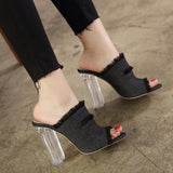 2020 summer new jeans, high heels, fish mouth sandals, sexy shoes, and toes with crystal high heels.