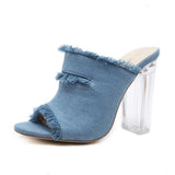 2020 summer new jeans, high heels, fish mouth sandals, sexy shoes, and toes with crystal high heels.