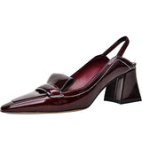 Burgundy high-heeled shoes