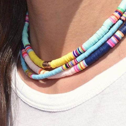 4/6/8mm 20 Colors Polymer Clay Necklace Soft Pottery Choker Necklace Colorful Surfer Beads Collar Handmade Femme Jewelry Gifts