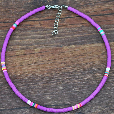 4/6/8mm 20 Colors Polymer Clay Necklace Soft Pottery Choker Necklace Colorful Surfer Beads Collar Handmade Femme Jewelry Gifts