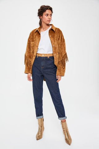 Trendyol Dark Blue High Waist Mom Jeans TWOAW20JE0180