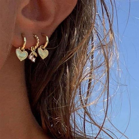 Peri'sBox 4Pcs/Set Love Heart Gold Small Hoop Earrings Cherry Rhinestone Earrings for Women Cute Romantic Earrings 2020 Trendy
