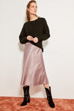Trendyol Mink Mustard Silk Satin High-waist Women Knee-length Skirt Chic Style TOFSS19WX0013