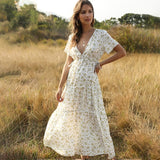 White Long Dress Women Elegant Floral Ruffle Sexy Deep V Neck Slit Dresses Summer Casual 2020 Blue Midi Clothes Ruched Trendyol