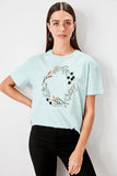 Trendyol Women’s Summer Basic Cotton Casual T-Shirt White Embroidered Knitted  Streetwear tops Women Basic Casual tShirt TWOSS19PB0018