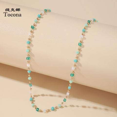 Tocona Bohemian Colorful Bead Chain Choker Necklace for Women Charm Handmade Party Jewelry Drop Shipping naszyjnik 14026