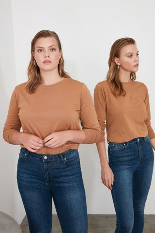 Trendyol Long Sleeve Cycling Neck Basic Knitted T-Shirt TWOAW21TS0098 футболка топ футболка женский tops футболки топ женский топы