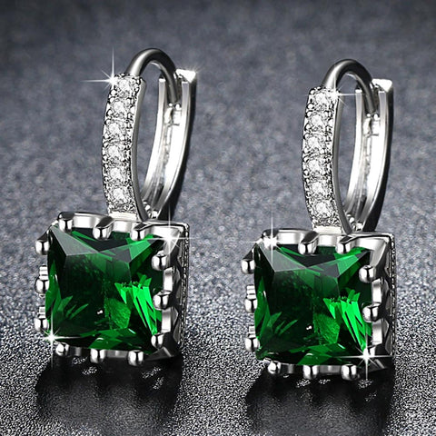 Women's Fashion Earrings Exquisite Square CZ Pendant Earrings 5 Color Zircon Earrings Female Personality Wild Jewelry