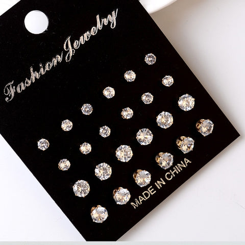 12 Pair/Pack AAA CZ Shiny Wedding Stud Earrings Set for Women Men Crystal Jewelry Accessories Earing Oorbellen Free Shipping