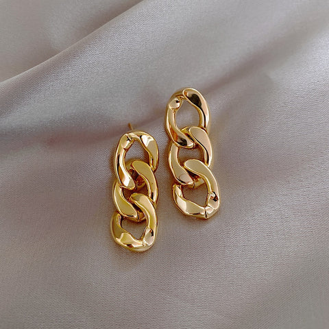 Korea Cuba Bright Gold Color Exaggerated Metal Chain Drop Earring Retro Punk Chain Earrings Vintage Jewelry