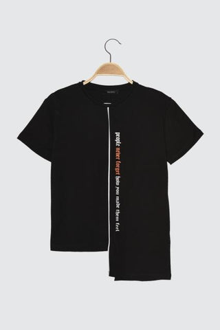 Trendyol Printed Semifitted Asymmetrical Knitted T-Shirt TWOSS21TS0363