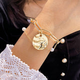 Punk 2021 Gold Color Charm Chain Bracelets For Women Pearl Coin Butterfly Alloy Bangle Bracelets Fashion Bohemian Jewelry Gift