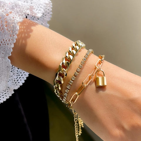 Punk 2021 Gold Color Charm Chain Bracelets For Women Pearl Coin Butterfly Alloy Bangle Bracelets Fashion Bohemian Jewelry Gift