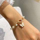 Punk 2021 Gold Color Charm Chain Bracelets For Women Pearl Coin Butterfly Alloy Bangle Bracelets Fashion Bohemian Jewelry Gift