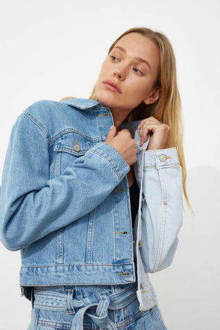 Trendyol With Color Block Asymmetrical Denim Jacket TWOSS21CE0290