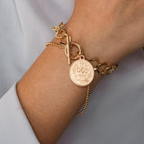 Punk 2021 Gold Color Charm Chain Bracelets For Women Pearl Coin Butterfly Alloy Bangle Bracelets Fashion Bohemian Jewelry Gift