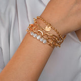 Punk 2021 Gold Color Charm Chain Bracelets For Women Pearl Coin Butterfly Alloy Bangle Bracelets Fashion Bohemian Jewelry Gift