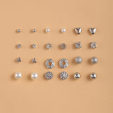 17KM Vintage Cubic Zirconia Round Stud Earrings Set For Women Silver Color Crystal Rhinestone Bow Earrings Brinco Jewelry