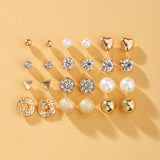 17KM Vintage Cubic Zirconia Round Stud Earrings Set For Women Silver Color Crystal Rhinestone Bow Earrings Brinco Jewelry