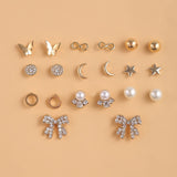 17KM Vintage Cubic Zirconia Round Stud Earrings Set For Women Silver Color Crystal Rhinestone Bow Earrings Brinco Jewelry