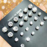 17KM Vintage Cubic Zirconia Round Stud Earrings Set For Women Silver Color Crystal Rhinestone Bow Earrings Brinco Jewelry