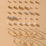 17KM Vintage Cubic Zirconia Round Stud Earrings Set For Women Silver Color Crystal Rhinestone Bow Earrings Brinco Jewelry