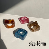 HUANZHI 2021 New Transparent Resin Acrylic Rhinestone Colourful Geometric Square Round Rings Set for Women Jewelry Party Gifts