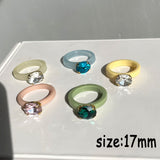 HUANZHI 2021 New Transparent Resin Acrylic Rhinestone Colourful Geometric Square Round Rings Set for Women Jewelry Party Gifts