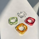 HUANZHI 2021 New Transparent Resin Acrylic Rhinestone Colourful Geometric Square Round Rings Set for Women Jewelry Party Gifts