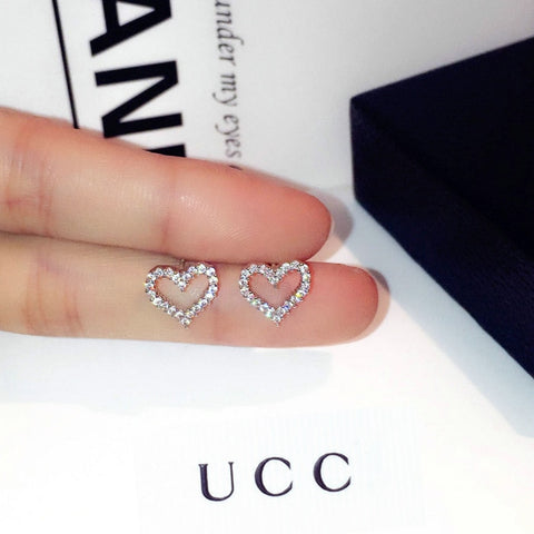 Korean Earrings S925 Sterling Silver Color Heart Bling Zircon Stone Stud Earrings for Women Fashion Jewelry 2019 New