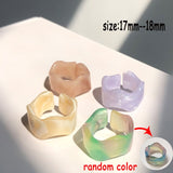 HUANZHI 2021 New Transparent Resin Acrylic Rhinestone Colourful Geometric Square Round Rings Set for Women Jewelry Party Gifts