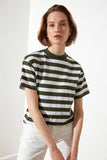 Trendyol Striped Basic Sheer Neckline Knitted T-Shirt TWOSS21TS1204 футболка топ футболка женский tops футболки топ женский топы 2021