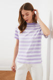 Trendyol Striped Basic Sheer Neckline Knitted T-Shirt TWOSS21TS1204 футболка топ футболка женский tops футболки топ женский топы 2021