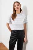 Trendyol Striped Basic Sheer Neckline Knitted T-Shirt TWOSS21TS1204 футболка топ футболка женский tops футболки топ женский топы 2021