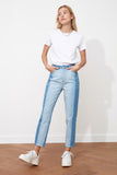 Trendyol Blocky High Bel Mom Jeans TWOSS20JE0080 Jeans Trousers Casual Denim Outerwear Blue Streetwear Vintage Women Fashion Jeans 2021