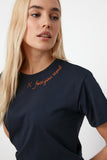 Trendyol Embroidered Semi-Fitted Knitted T-Shirt TWOSS20TS0204
