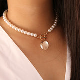 Goth Pearl Choker Necklace Gold Color Lasso Pendants Women Jewelry On The Neck Chain Beads Necklace Chocker Collar For Girl Kpop
