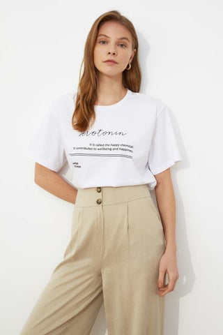 Trendyol Printed Boyfriend Knitted T-Shirt TWOSS21TS0789