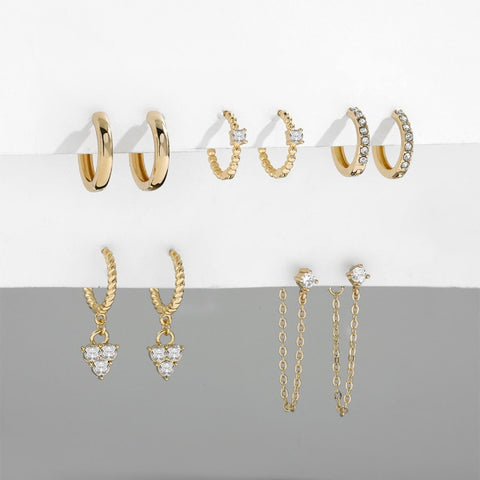5Pair Fashion Round Twist Copper Small Hoop Earrings Set for Women Simple Gold CZ Crystal Long Chain Earring Jewelry 2021 New
