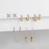 5Pair Fashion Round Twist Copper Small Hoop Earrings Set for Women Simple Gold CZ Crystal Long Chain Earring Jewelry 2021 New