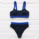 INGAGA High Waist Bikinis 2021 Swimsuits Bandeau Swimwear Women Splicing Biquini Beachwear Sports Ribbed Bathing Suits New