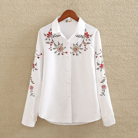 Embroidery White Cotton Shirt 2018 Autumn New Fashion Women Blouse Long Sleeve Casual Tops Loose Shirt Blusas Feminina plus size