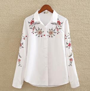 Embroidery White Cotton Shirt 2018 Autumn New Fashion Women Blouse Long Sleeve Casual Tops Loose Shirt Blusas Feminina plus size