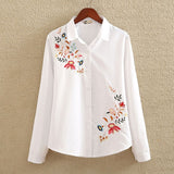 Embroidery White Cotton Shirt 2018 Autumn New Fashion Women Blouse Long Sleeve Casual Tops Loose Shirt Blusas Feminina plus size