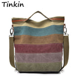 Tinkin Casual Women Canvas Shoulder Bag Simplicity Female Handbag Soft Medium Size Messenger Bag for Teenagers